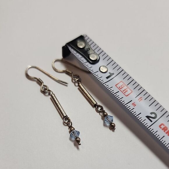 Sterling Silver 925 and Blue Dangle Earrings - Picture 2 of 2